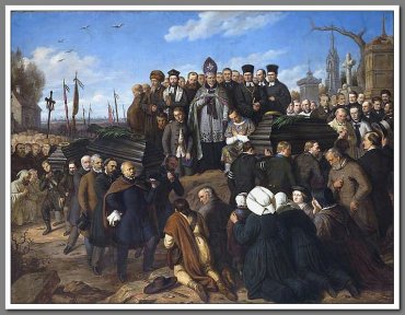 Patriotyczno-ekumeniczny pogrzeb pięciu ofiar – uczestników antyrosyjskich manifestacji w Warszawie 2 marca 1861 r. (art. mal. Aleksander Lesser).