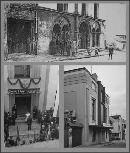Na zdjęciu u góry widzimy wejście do Synagogi w Wodzisławiu Śląskim, przed przebudową. Na dole po lewej stronie uroczyste otwarcie Domu Powstańca w dawnej Synagodze. U dołu po prawej stronie obecny wygląd tego budynku. Mieści się w nim sklep kosmetyczny niemieckiej sieci handlowej Rossmann, a wcześniej było tam kino.