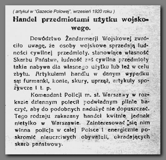 Artykuł w Gazecie Polowej, wrzesień 1920 roku